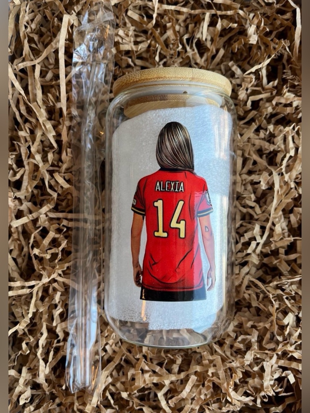Alexia Putellas Spain Women’s Soccer Football 16oz Clear Glass Tumbler Cup